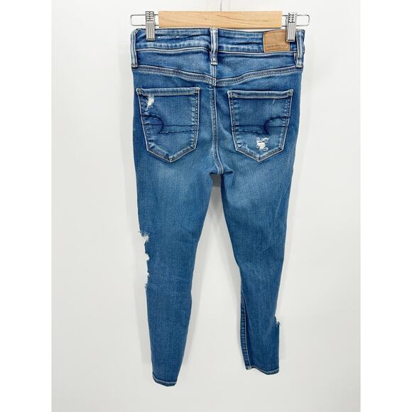 American Eagle Womens Jeggings Size 4S Distressed Medium Wash Denim Stretch - Picture 2 of 10